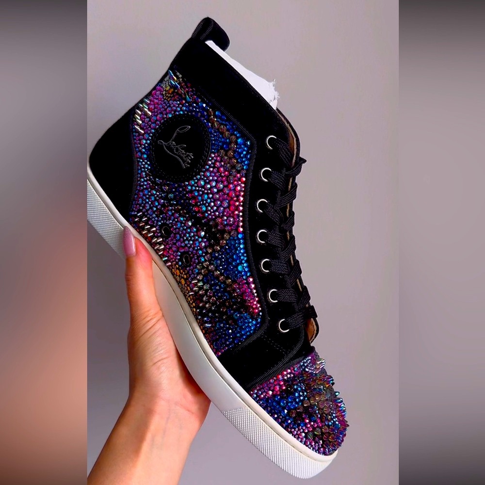 Christian Louboutin NEW strass & spikes black suede high tops